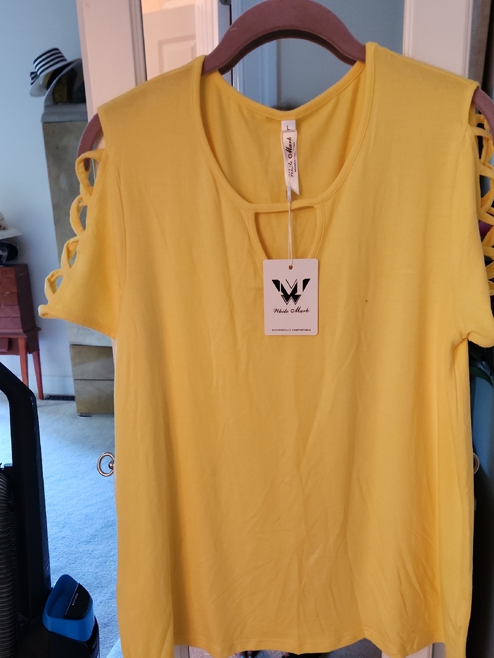 NWT -Bright Yellow Short Sleeve Tee/Top with Ladder Sleeve Details